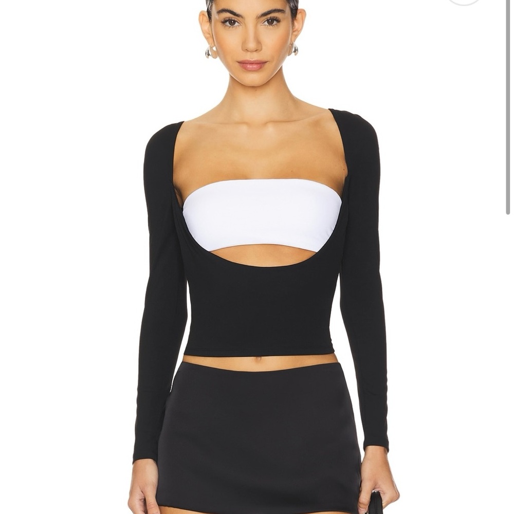 Black and White Long Sleeve Cut Out Bodysuit